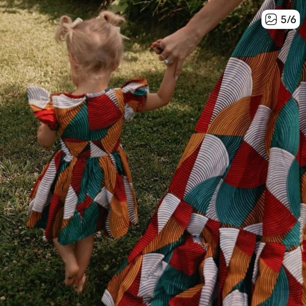 Anthropologie Girls' Multicolor Geometric Dress - Red, Teal, Mustard, White